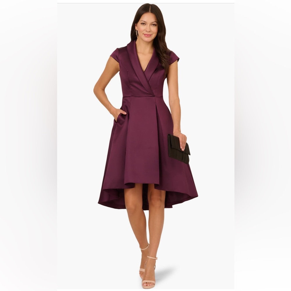 Adrianna Papell‎ Box Pleat High-Low Mikado Dress Size 10 Purple NWOT